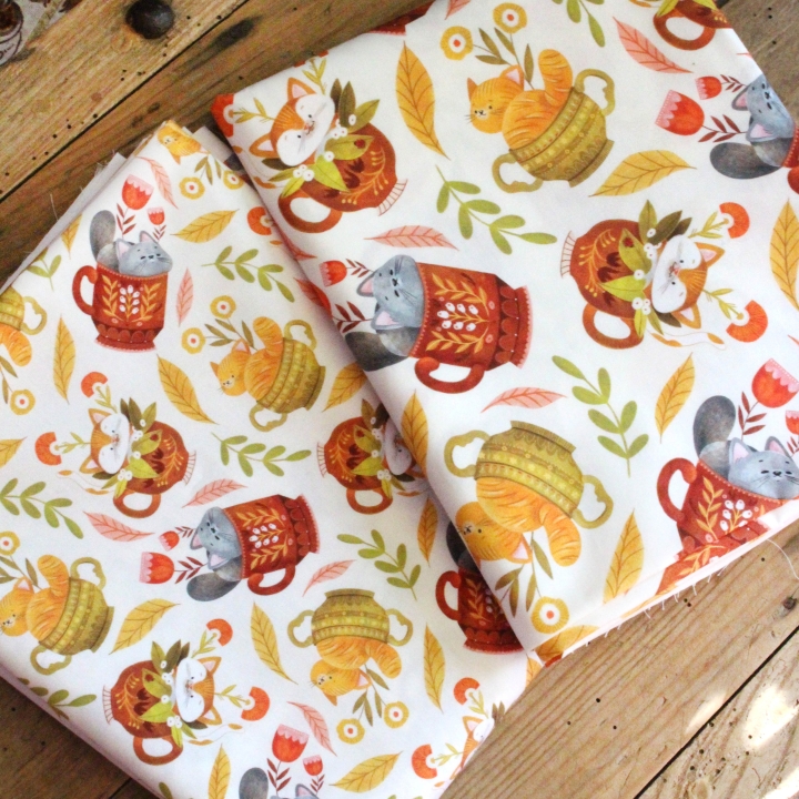 Tissu illustré "Les chats du salon de thé"