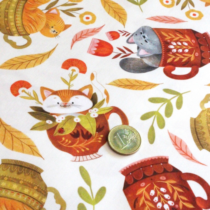 Tissu illustré "Les chats du salon de thé"