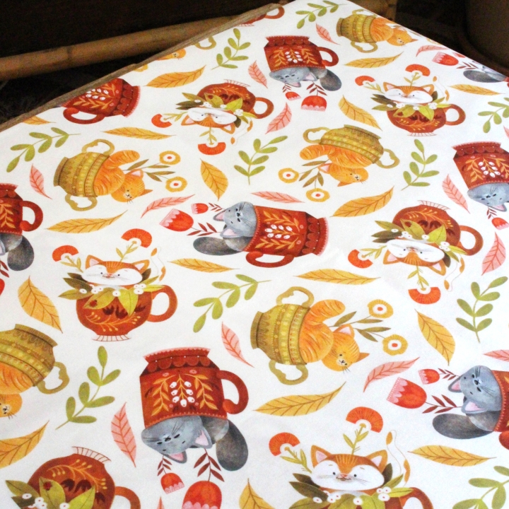 Tissu illustré "Les chats du salon de thé"