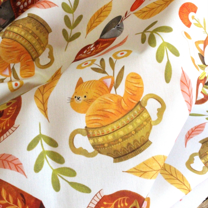 Tissu illustré "Les chats du salon de thé"