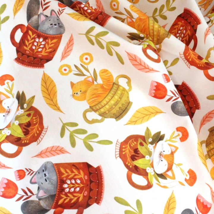 Tissu illustré "Les chats du salon de thé"