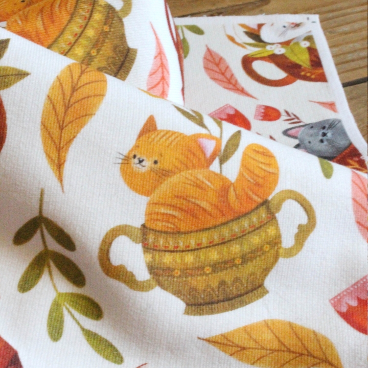 Tissu illustré "Les chats du salon de thé"