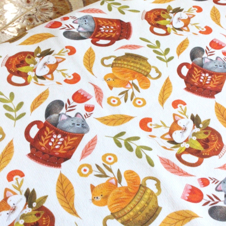 Tissu illustré "Les chats du salon de thé"