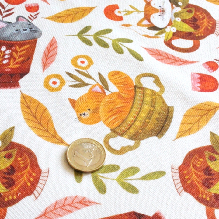 Tissu illustré "Les chats du salon de thé"