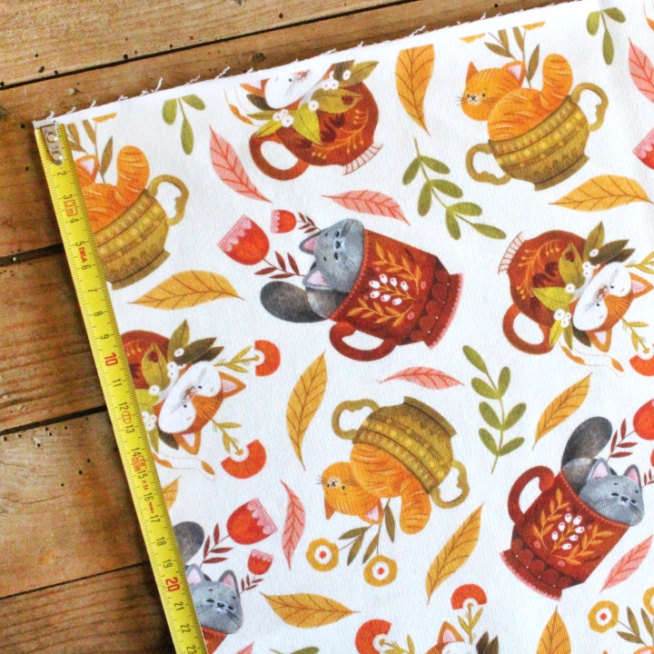Tissu illustré "Les chats du salon de thé"