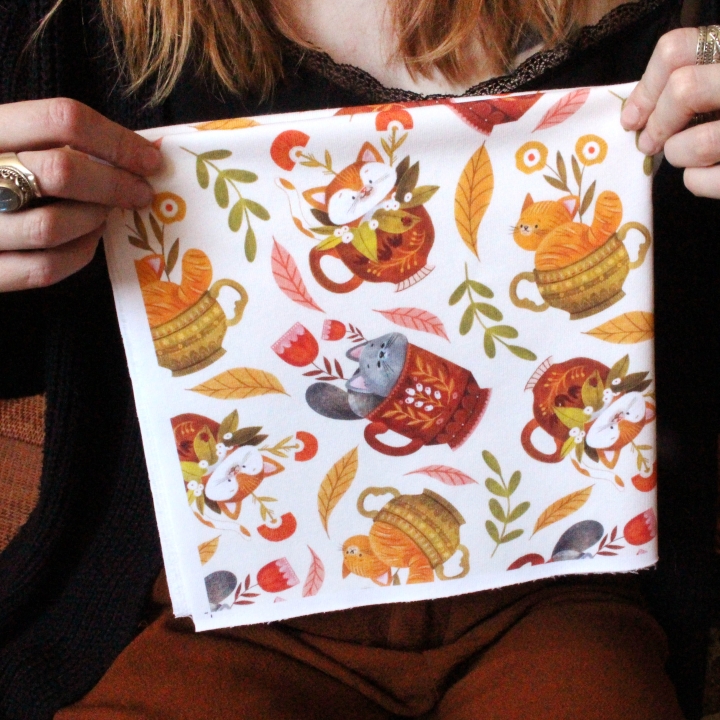 Tissu illustré "Les chats du salon de thé"