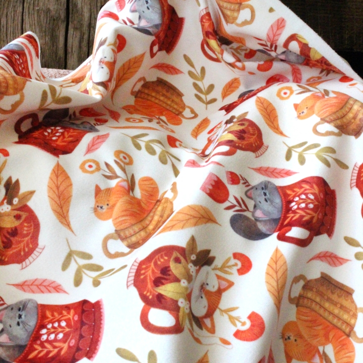 Tissu illustré "Les chats du salon de thé"