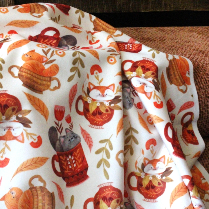 Tissu illustré "Les chats du salon de thé"