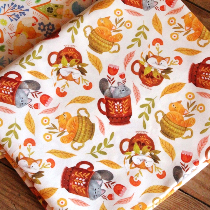 Tissu illustré "Les chats du salon de thé"